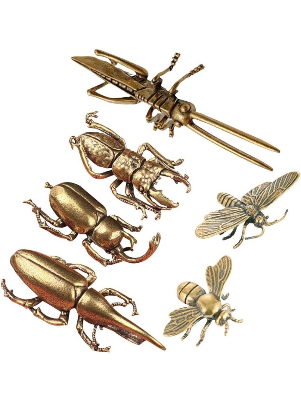 Vintage Brass Gold Bee Beetle Statues - Solid Metal Insect Figurines for Home